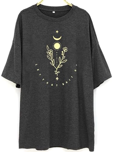 Image of Remidoo Women's Casual Graphic Tee Oversized T Shirt Short Sleeve Letter Sun Moon Shirts Grey X-Large