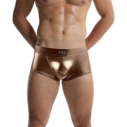 Genérico Boxer Algodon Hombre,Ropa Interior Masculina con Estampado Dorado Calzoncillos Tipo bóxer de Malla Transpirable Nailon Tiro bajo Cintura elástica para Uso Diario