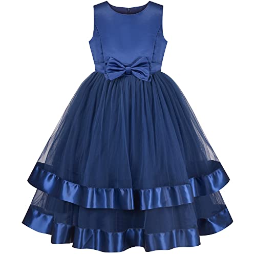 Vestito Bambina Blu Abito da Ballo Nozze Festa Pageant Formale
