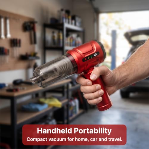 Image of pTron NeoVac X Cordless Vacuum Cleaner for Car /Home Use, 20kPA Powerful Suction, 3 Speed Suction, 130W BLDC Motor, Vacuum /Blower, Washable HEPA Filter, Handheld Design, Type C Charging (Racing Red)