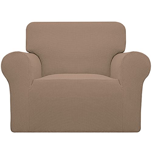 Image of Easy-Going Stretch Chair Sofa Slipcover 1-Piece Couch Sofa Cover Furniture Protector Soft with Elastic Bottom for Kids, Pet. Spandex Jacquard Fabric Small Checks (Chair, Camel)