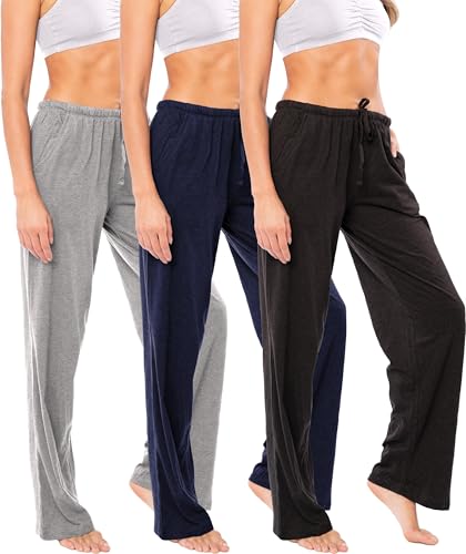 Sexy Basics Women's 3 Pack Soft Flex-Cotton Knit Pajama Pants/Lounge Pants/Sleep Pants