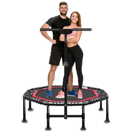 45 Inch Rebounder Trampoline for Adults, Max 330 lbs Load Capacity, Portable Fitness Exercise with 3-Level Adjustable Foam Handle for Indoor and Outdoor Exercise
