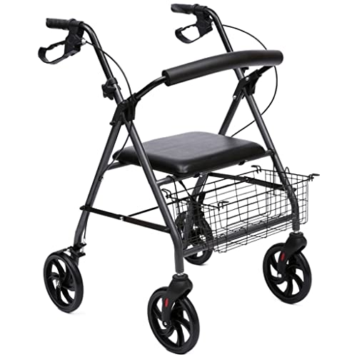 UWYTGF Shopping Cart for Seniors,Rollator Walker with Break Device & Adjustable Armrest,Folding Grocery Cart with Backrest,Detachable Shopping Basket