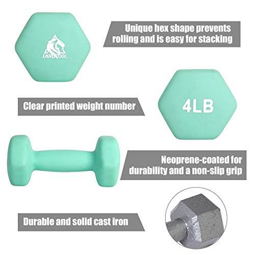 Lionscool Neoprene Coated Dumbbell Weights (Aqua 4Lb Pair) #TOP2
