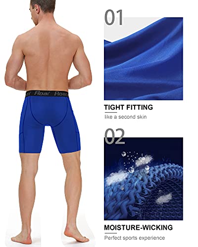 Roadbox Men's Compression Shorts with Pockets, 3 Pack 9'' Performance Running Base Layer for Workout Sports Underwear4