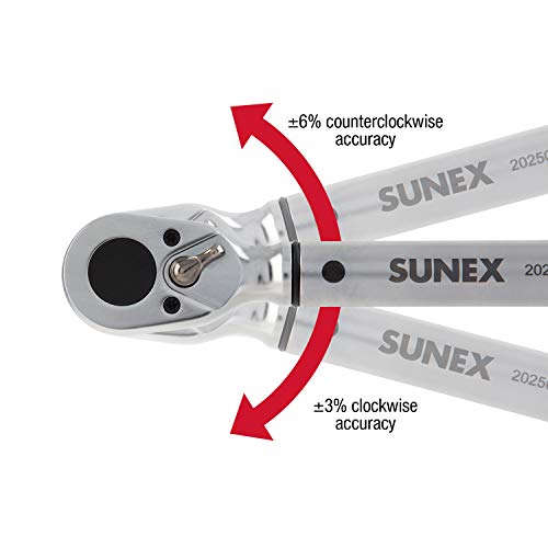 Sunex 20250, 1/2" Drive, 48T Torque Wrench, 30 To 250'-Lb, 48 Tooth Ratcheting Mechanism, Accurate To 3% Clockwise & 6% Counterclockwise, Audible Click, Heat Treated Tube, Aluminum Handle #TOP2
