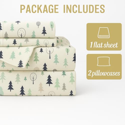 Image of Cottington Lane Winter Forest Printed Double Bed Bedsheet Set - Soft & Wrinkle-Free Microfiber - Includes 2 Pillow Covers - Forest Theme Bedsheet for Home & Gifting (90 x 100 Inches)