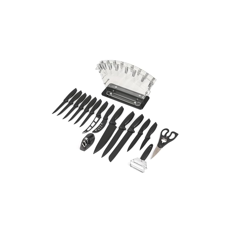 Professional Black Kitchen Knife Set, Chef Knife Set & Steak Knives - Razor-Sharp High Carbon Stainless Steel Knives with Ergonomic Handles (20 Pcs)