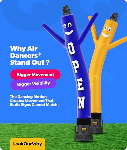 Image of LookOurWay Air Dancers Inflatable Tube Man Set - 7ft Tall Wacky Waving Inflatable Dancing Tube Guy with Weather Resistant Blower Business Promotion - Open Blue