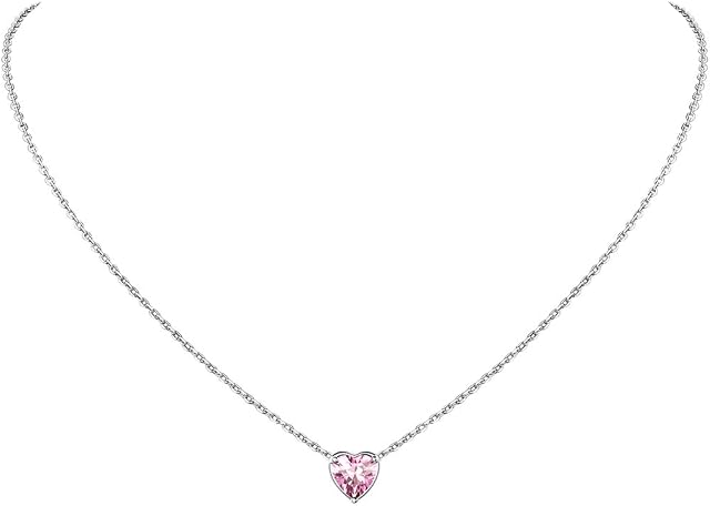 Suplight Dainty 925 Sterling Silver Birthstone Heart Crystal Necklace/Stud Earrings, Minimalist Birth Stone Jewelry for Women Girls (with Gift Box)