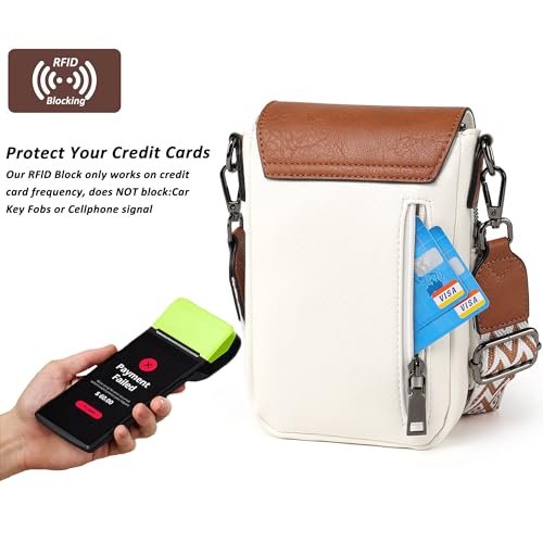 Image of TANTOMI Small Crossbody Bags for Women, Small Purses with Card Slots Phone Purse Wide Adjustable Strap (White /Light Brown)