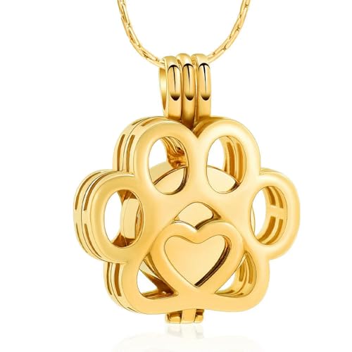 GMLRTOSPT Collar de urna con Forma de Pata grabada y Colgante de Maceta de Acero Inoxidable para Cenizas de Mascotas, joyería Conmemorativa de cremación - Oro