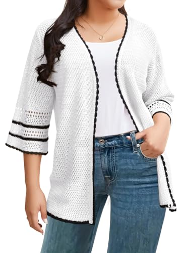 BeautyNee Plus Size Womens Clothing Lightweight Knit Cardigan Short Sleeve Shawl Wraps Oversized Beach Cover Up