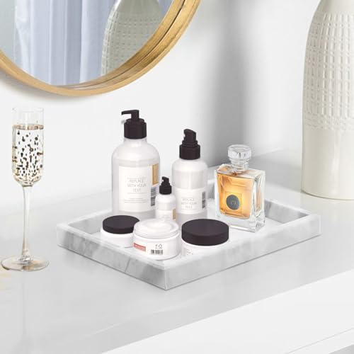 Image of Marble Bathroom Tray,Pure Natural Marble Vanity Tray,Marble Tray for Kitchen Counter Non-Ceramic /Non-Resin,Stone Tray 12 x 8 inch (White)