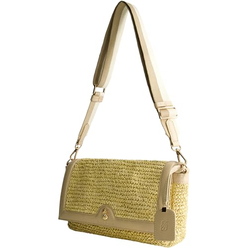 Tommy Bahama Flap Crossbody Bag, Women's Mini Handbag with Woven Design and Adjustable Shoulder Strap, Tan
