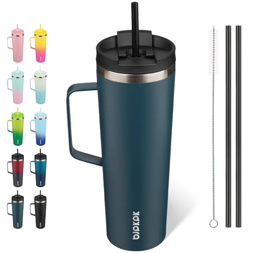 Image of BJPKPK 30oz Insulated Tumbler with Handle, Lid & Straw, Stainless Steel