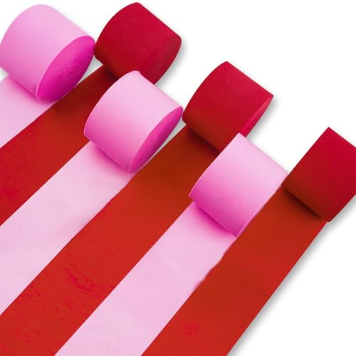 Image of PartyWoo Pink and Red Crepe Paper Streamers 6 Rolls 492 ft Pack of Hot and Red Crepe Paper for Baby Shower Valentine's Day Bachelorette Birthday Party Decorations (1.8 Inch x 82 Ft /Roll)