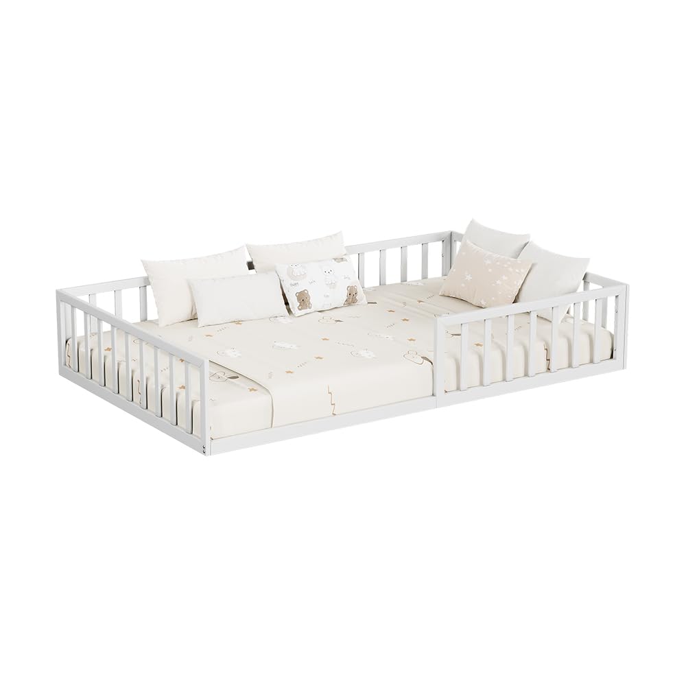 VitaliSpa Kinderbett Minno 120x200, Metallbett mit Rausfallschutz, niedrige Einstiegshöhe, Weiß