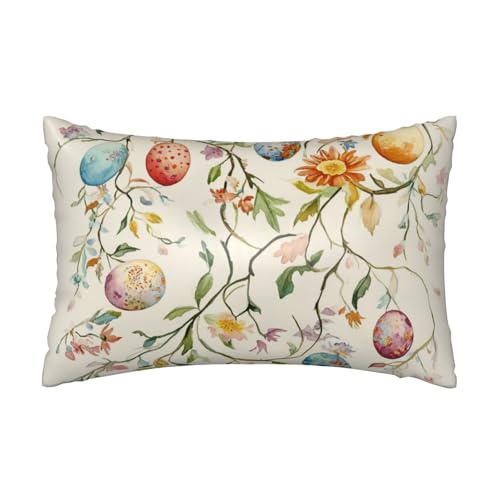 Retro Easter Eggs Satin Pillowcase Spring Florals Silk Pillow Cases for Hair and Skin Slipping Body Pillow Cover with Zipper Queen Size 20x30 Pillowcase Decorative for Kids Bedroom