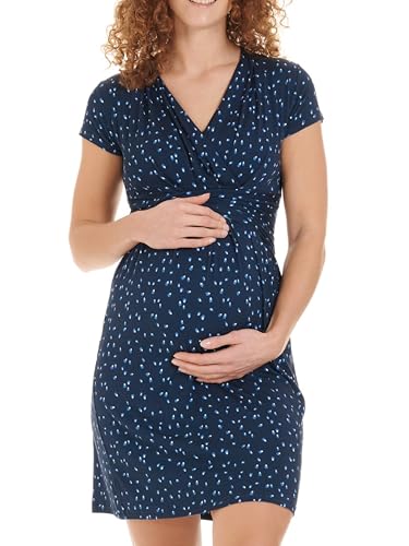 Herzmutter Vestido de Maternidad de Verano - Vestido de Lactancia - Corta Minivestido con Aspecto Envolvente - para Mujer - para Embarazadas, Lactancia - 6800 (XL, Azul/Puntos)