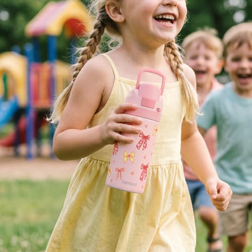 Image of Bow Kids Insulated Stainless Steel Water Bottle 16 Oz, Travel Tumbler for School, Sports for Girls, Birthday, Back To School
