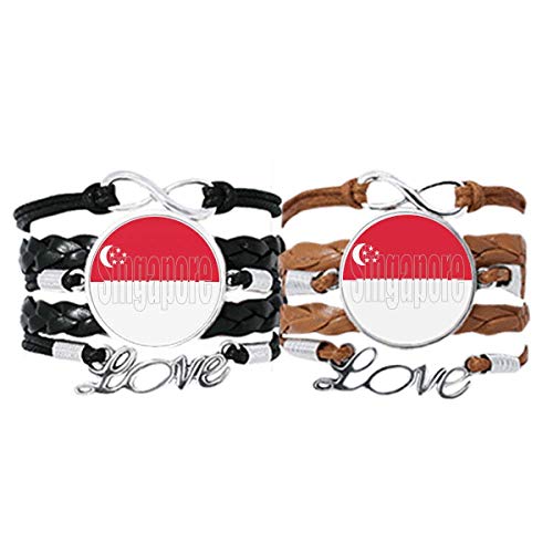 Pulsera de Singapur con nombre y cuero el regalo de recuerdo perfecto