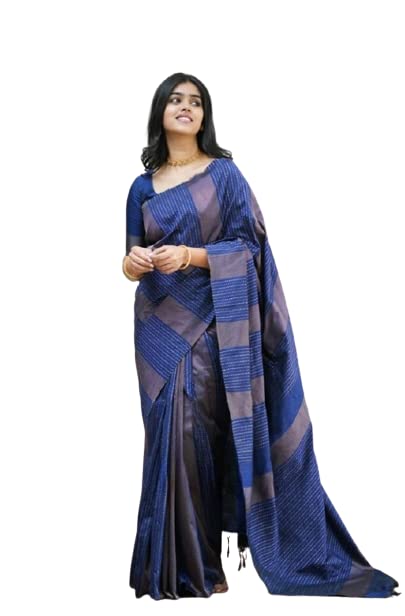 Flosive Women's Kanjivaram Pure Zari Woven Soft Silk Saree With Blouse Piece (Mix Color) (Blue)