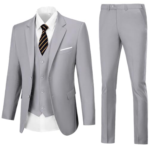 Image of WOMS Men's 3 Piece Suit Slim Fit,Mens Wedding Suit Groom Prom Tuxedo