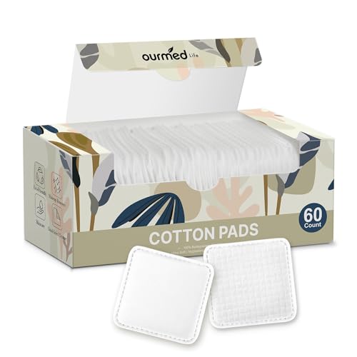 Ourmed Life Large Cotton Pads for Makeup Removal, Soft & Lint-Free Face Pads with Pressed Seam Design, Durable Makeup Remover Pads for Facial Cleansing on All Skin Types, 3x3 Inch, 60 Count