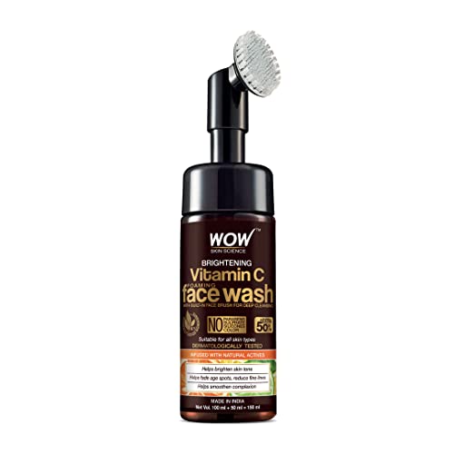 WOW Skin Science Brightening Vitamin C Foaming Face Wash | Built in Brush for Deep Cleansing | All Skin Type | Glowing Bright Skin | Paraben & Sulphates Free | Face Wash for Women & Men | 100ml + 50ml = 150ml