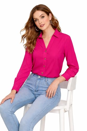Image of MIZAGO Women's Classic Fit White V-Neck Full Sleeves Rayon Shirt