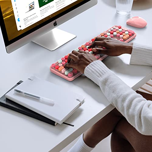 Image of MOFII Wireless Keyboard and Mouse Combo, Full Size Typewriter Keyboard with Multi-Media Function Keys and Number Pad for Office PC Computer Laptop Desktop Windows (Pink Colorful)