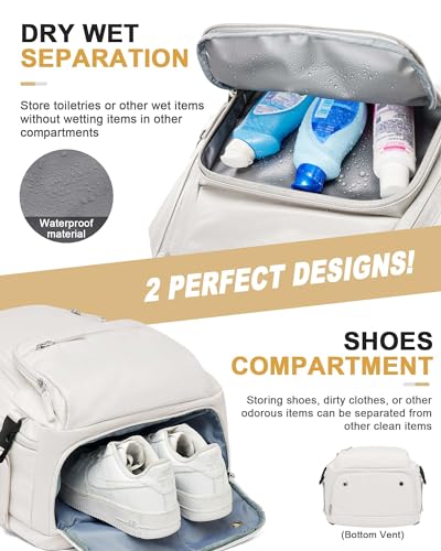 Travel Carry on Laptop Backpack for Women Men, Expandable Flight Approved Backpack, Waterproof Sports College bag Casual Daypack for Weekender Business Hiking with Shoe Compartment Beige3