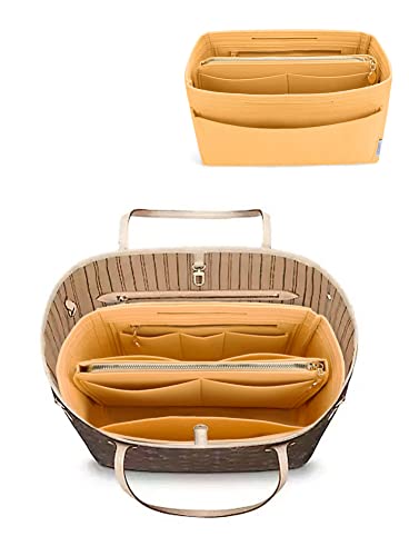 Image of LEXSION Felt Purse Bag Organizer Insert with zipper Bag Tote Shaper Fit Speedy Neverful PM MM, Light Yellow, Medium