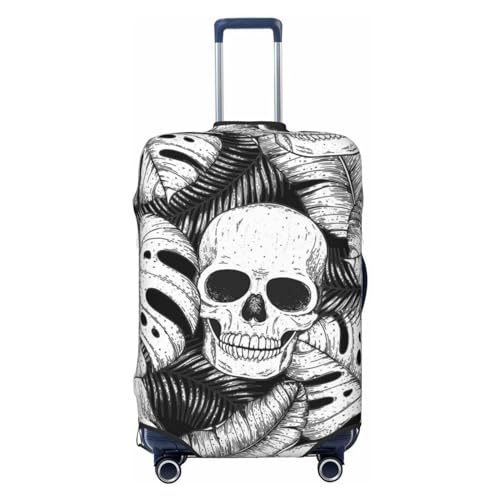 Skull and palm leaves Luggage Cover Washable Elasticated Luggage Covers for Suitcase tsa Approved Stylish Dust and Scratch Resistant Luggage Case Protector for Kids and Adults -