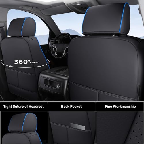 Image of Coverado Chevy Silverado Seat Covers, Faux Leather Seat Covers Fit for Chevy Silverado GMC Sierra 2007-2026 1500, 2015-2026 2500HD 3500HD Crew Double Extended Cab (Front,Blueline)