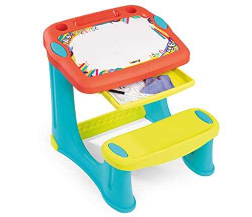 Smoby - Pupitre Magique - Bureau pour Enfant - Feutre Effaçable - 3 Rangements + Tiroir à Glissières - 12 Accessoires Inclus - Dès 2 Ans - 420221, Orange
