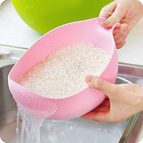 Rice Washing Filter Strainer Basket Colander Sieve Fruit Vegetable Bowl Drainer Cleaning Tools Home Kitchen Kit (L, green)