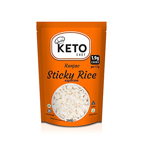 Keto Chef Arroz pegajoso libre de arroz konjac instantáneo, Shirataki, adecuado para veganos, bajo en calorías, bajo en carbohidratos, comida apta para dieta cetogénica | Listo para comer (200 g)