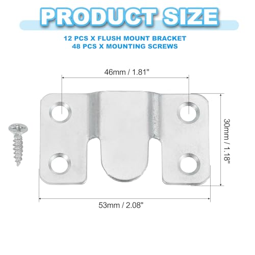 Image of PATIKIL Flush Mount Bracket, 12 Pcs Iron Interlocking Photo Frame Hooks Picture Display Hanger Interlock Hanging Wall Mount Hardware for Art Gallery 53x30 mm / 2.08x1.18 Inch