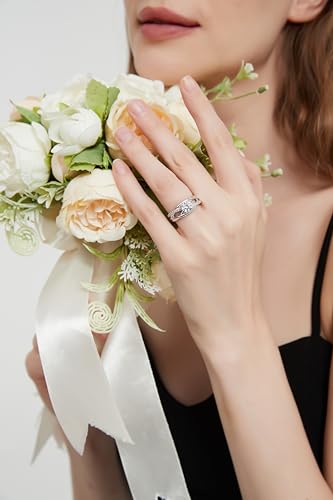 THELANDA Genuine Moissanite or Simulated 1CT Diamond Sterling Silver Crossover Vine Split Intertwine Shank Promise Ring Engagement Ring4