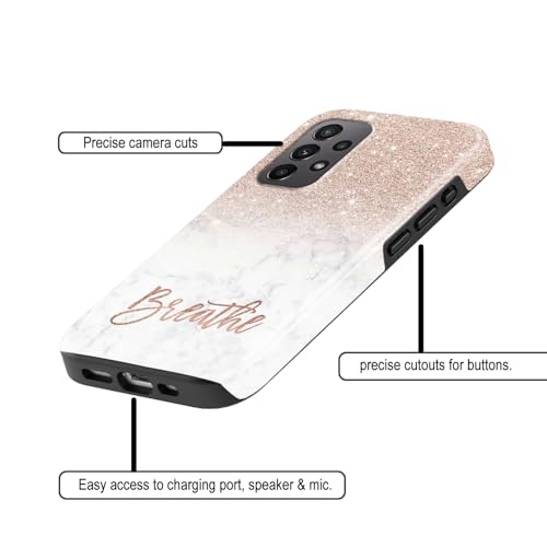 Image of COLORflow Back Cover Compatible with Samsung A23 4G / 5G | (Best for Girls) Quotes (Breathe) Marble | Designer Printed Glossy Armoured Bumper Back Cover Compatible with Samsung Galaxy A23 4G / 5G
