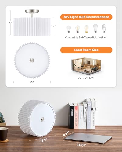 Image of VONLUCE Semi-Flush Mount Ceiling Light 12.2 inch, 2-Light Drum Light Fixture