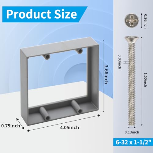 3/4” Double Gang Receptacle Outlet Box Extender,Gray 2 Gang Electrical Box Extender for Electrical Box and Electrical Outlet Switches,A Great Helper for Outlet Box Adjustments,6Pack