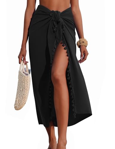 AI'MAGE Sarong Wraps for Women Long Beach Swimsuit Cover Up Swimwear Pareo with Tassels Bikini Skirt Coverup for Bathing Suit