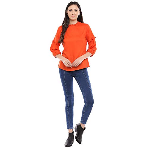 Image of Life by Shoppers Stop Womens Ruffled Collar Solid Top
