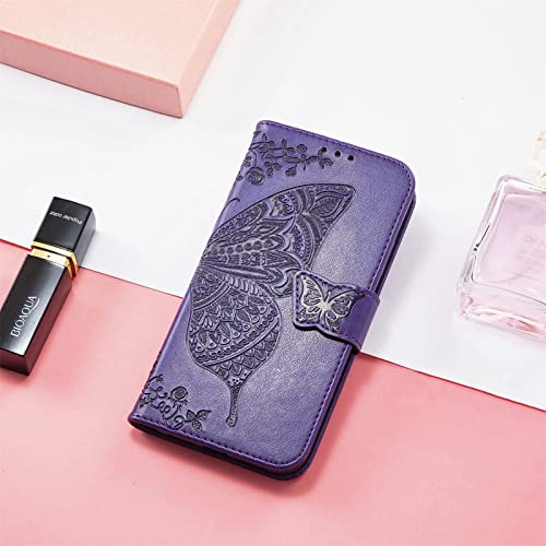 Haotp T240427903 Wallet Case For Moto G Power 5G 2024 Pu Leather Wallet Flip Protective Phone Case Wrist Strap Card Slots Holder Pocket Emboss Butterfly Flower Stand Case thumb #6