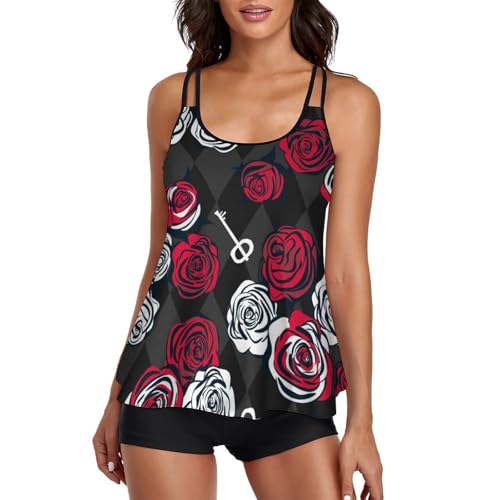 Maillot de Bain Tankini à Roses pour des Journées Détente à la Plage et Piscine