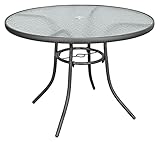 Garden Elements Sienna Metal Round Patio Glass Top Table, 40' (Gray)